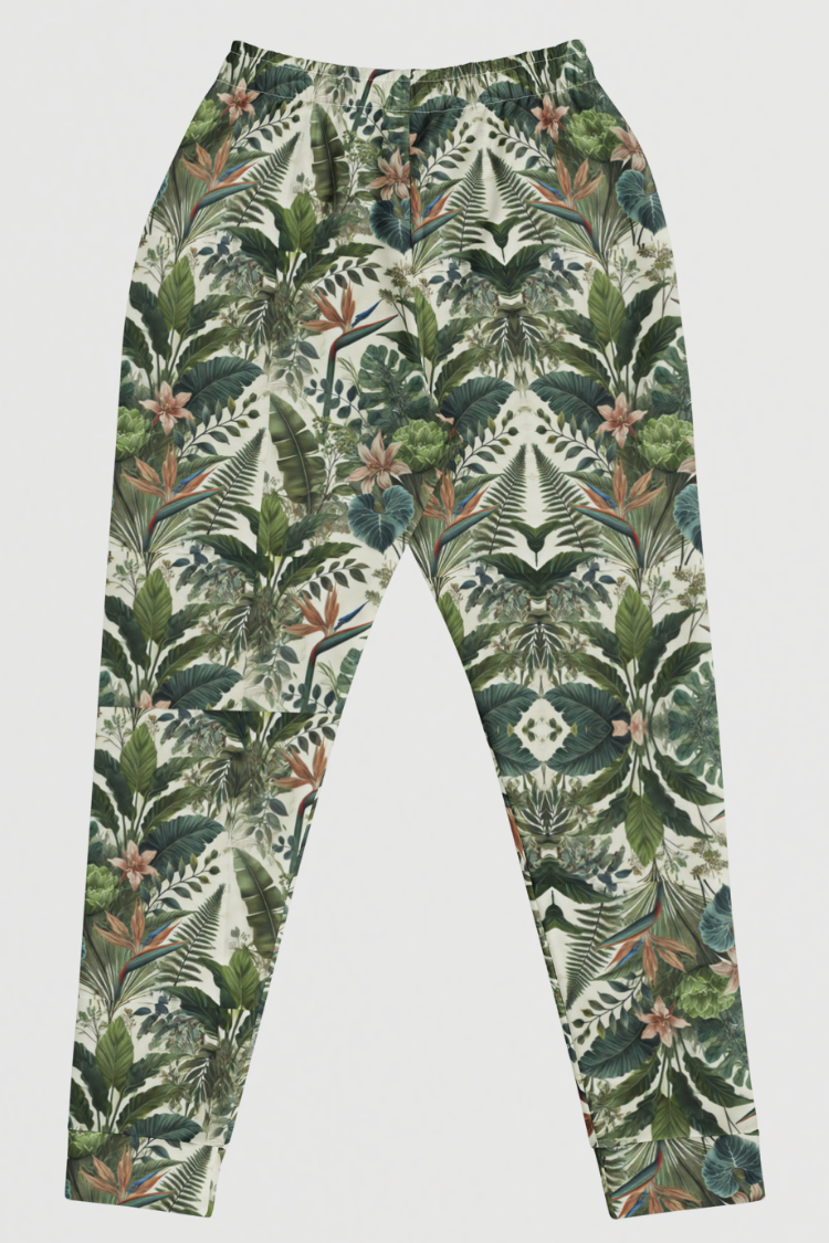 Tropical leaf patterned pants. TROPICAL joggers. Flower leaf pattern sweatpants. Graphics sweatpants. Women's sweatpants. Men's sweatpants summer pants. Back image