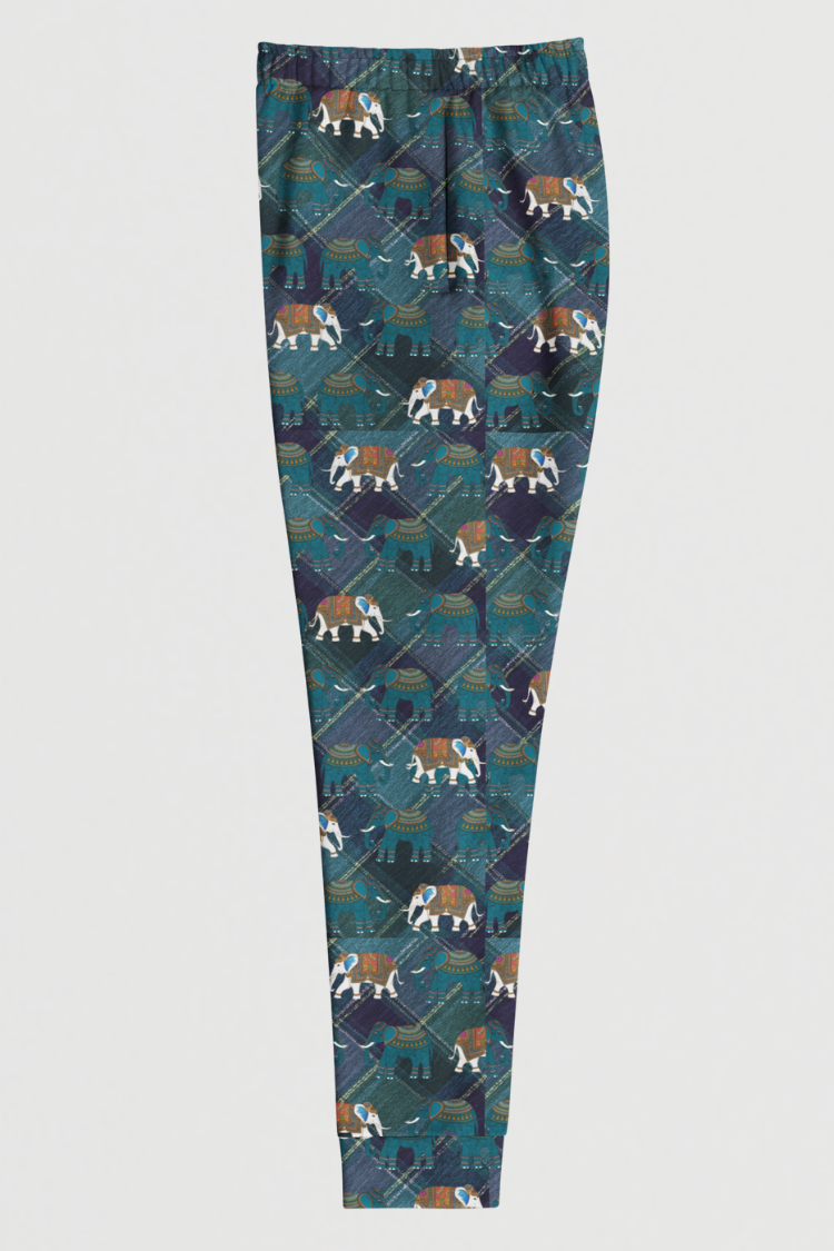 Patterned pants with animal design. Elephant design. Sweatpants Jogger pants. SIAM joggers Women’s sweatpants Men’s sweatpants. Elephant pants. Side image. 
