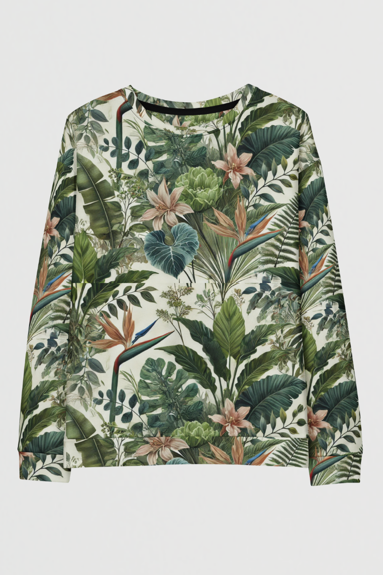 Tropical leaf patterned sweatshirt. TROPICAL sweatshirt. Flower leaf pattern sweatshirt. Graphics sweatshirt. Women's sweatshirt. Men's sweatshirt summer sweatshirt. Summer top.
